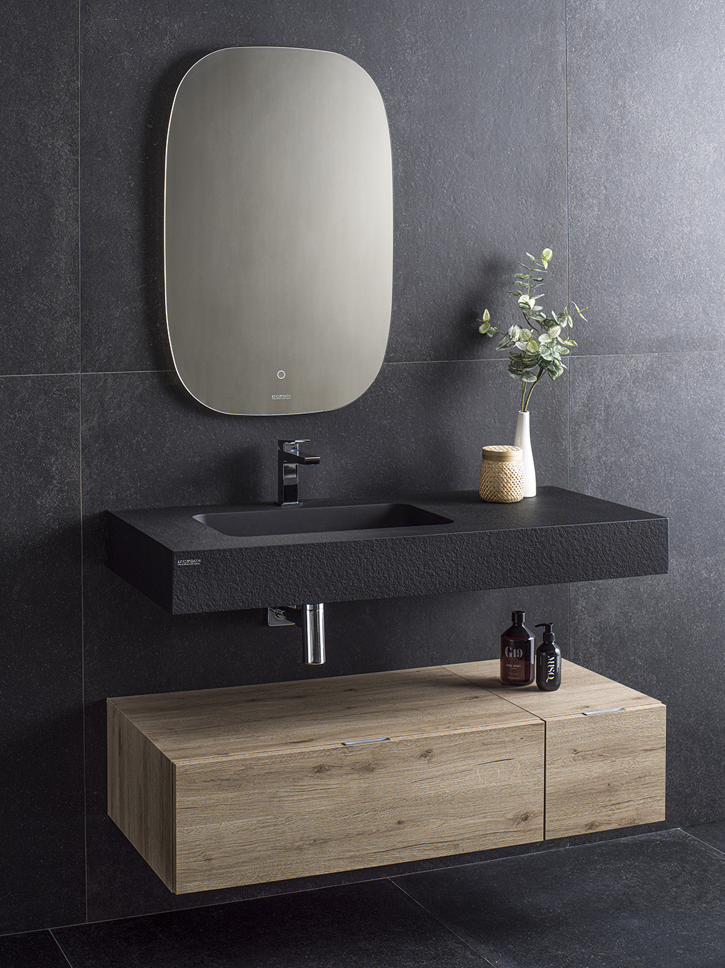 Krion Shell Natural Encimera 110 Grafito mueble 80+30 Roble Porcelanosa - &copy;Porcelanosa